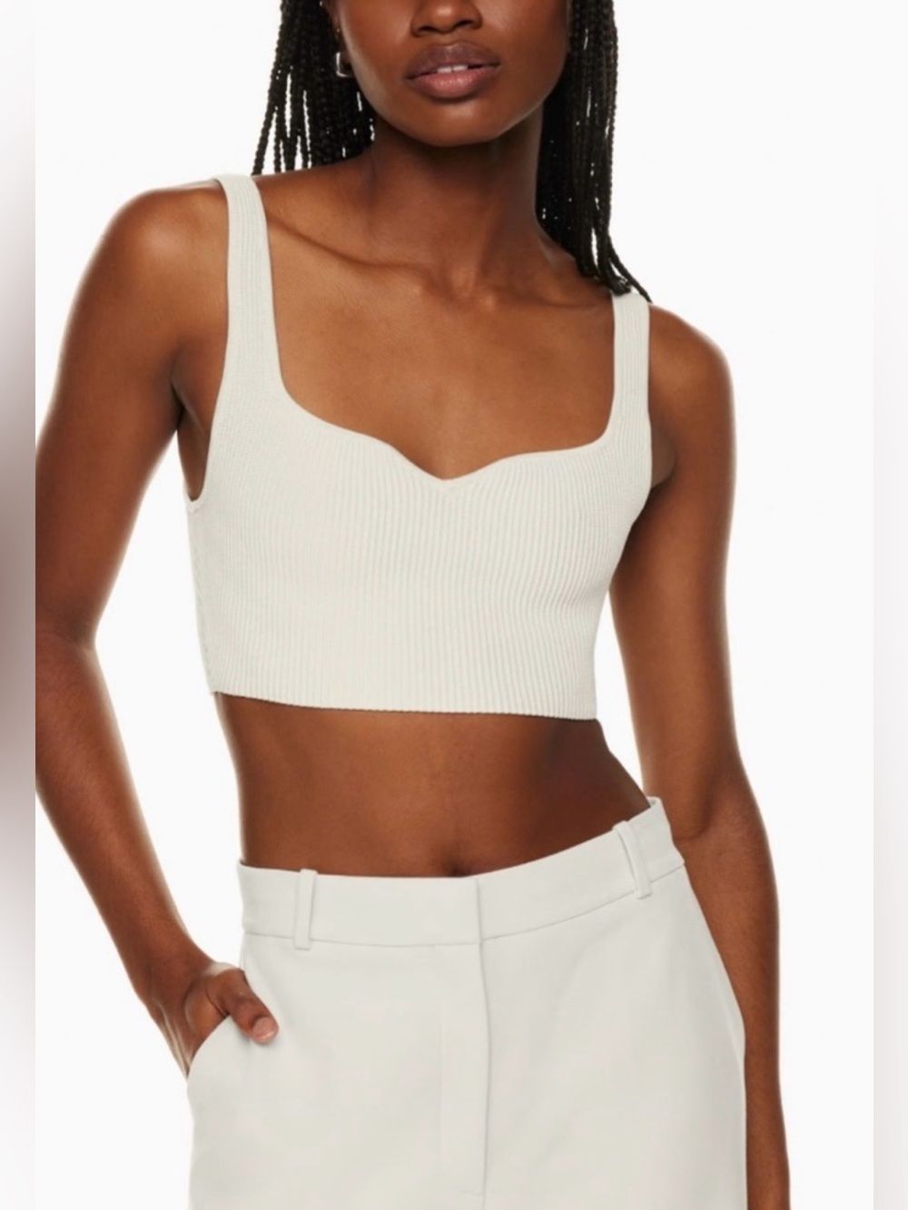 Aritzia Babaton Sculpt Knit Notch Tank Green, size XS, EUC!